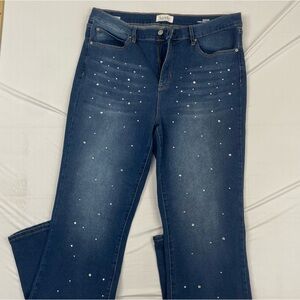 Stylish Dark Blue Boot Cut Jeans with Stud Accents